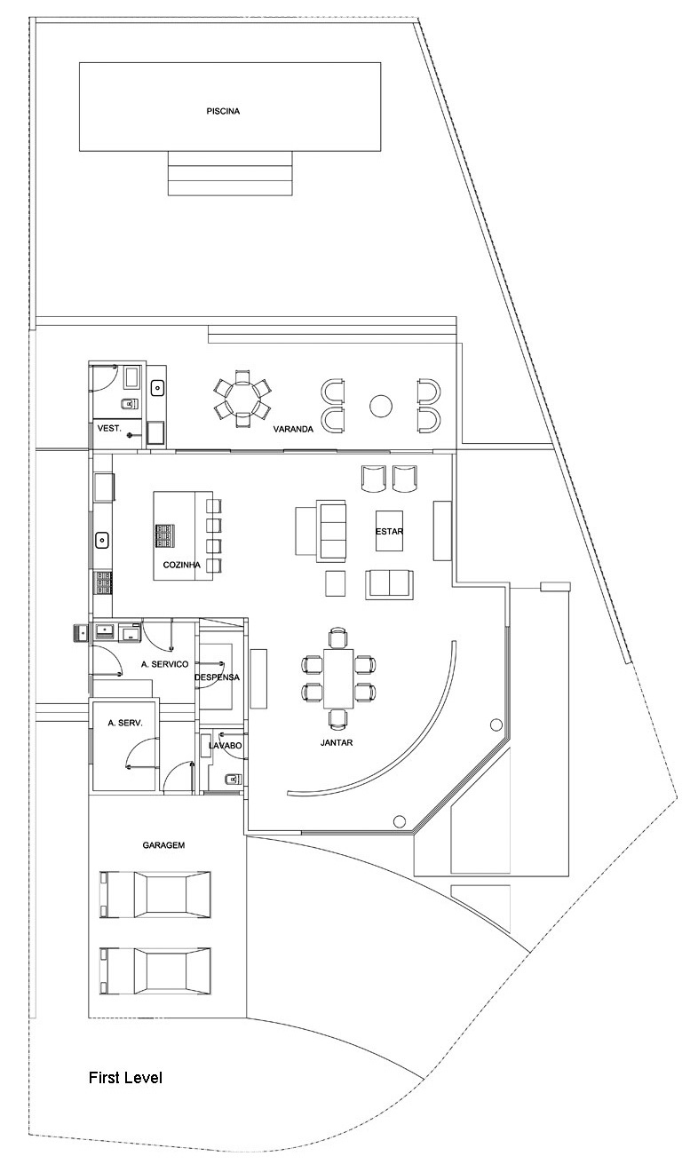 First Level - Floor Plan - Residencia NJ - Campinas, São Paulo, Brazil