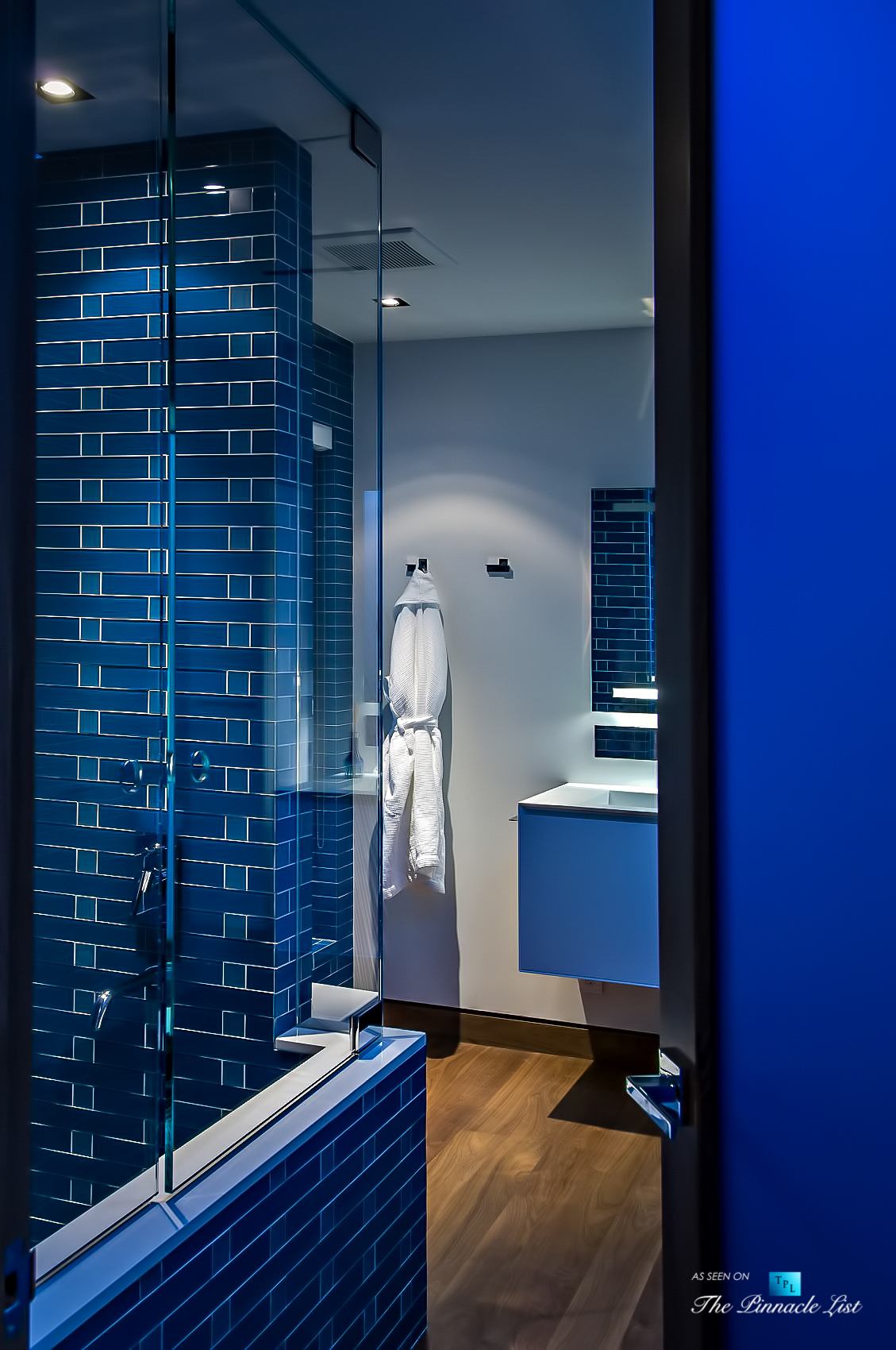 Steely Blue Bathroom Design – Matthew Perry Residence – 9010 Hopen Place, Los Angeles, CA, USA