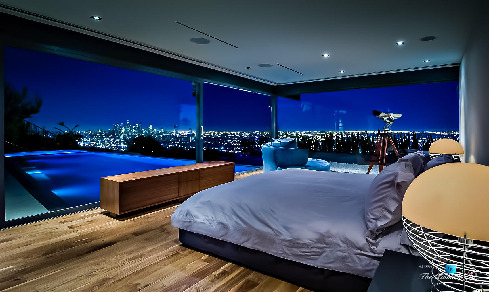 Infinity Pool and Bedroom City Views – Matthew Perry Residence – 9010 Hopen Place, Los Angeles, CA, USA