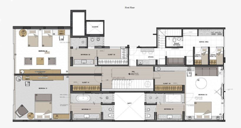 First Floor Plan - Casa Urca Luxury Penthouse - Rio de Janeiro, Brazil