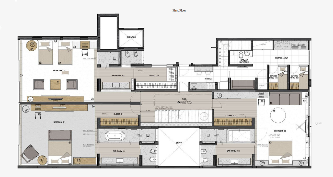 First Floor Plan – Casa Urca Luxury Penthouse – Rio de Janeiro, Brazil