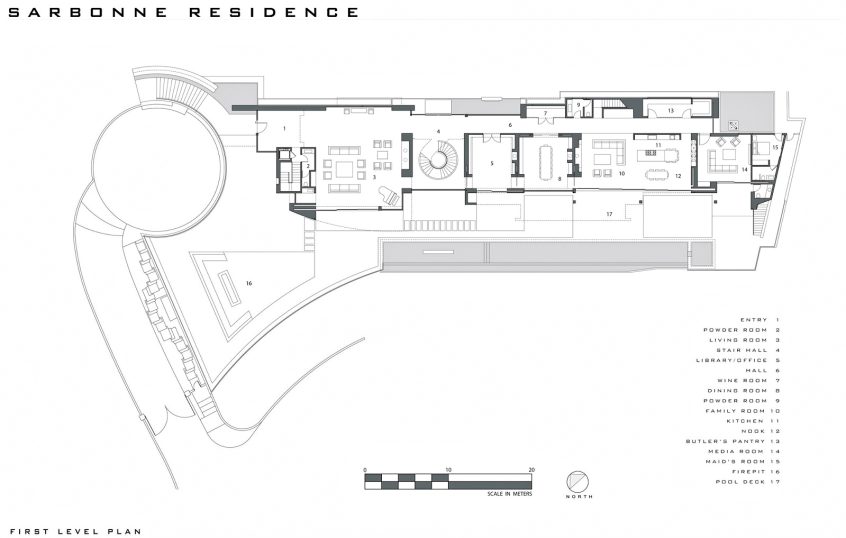 First Level Floor Plan - Bel Air Residence - 755 Sarbonne Rd, Los Angeles, CA, USA