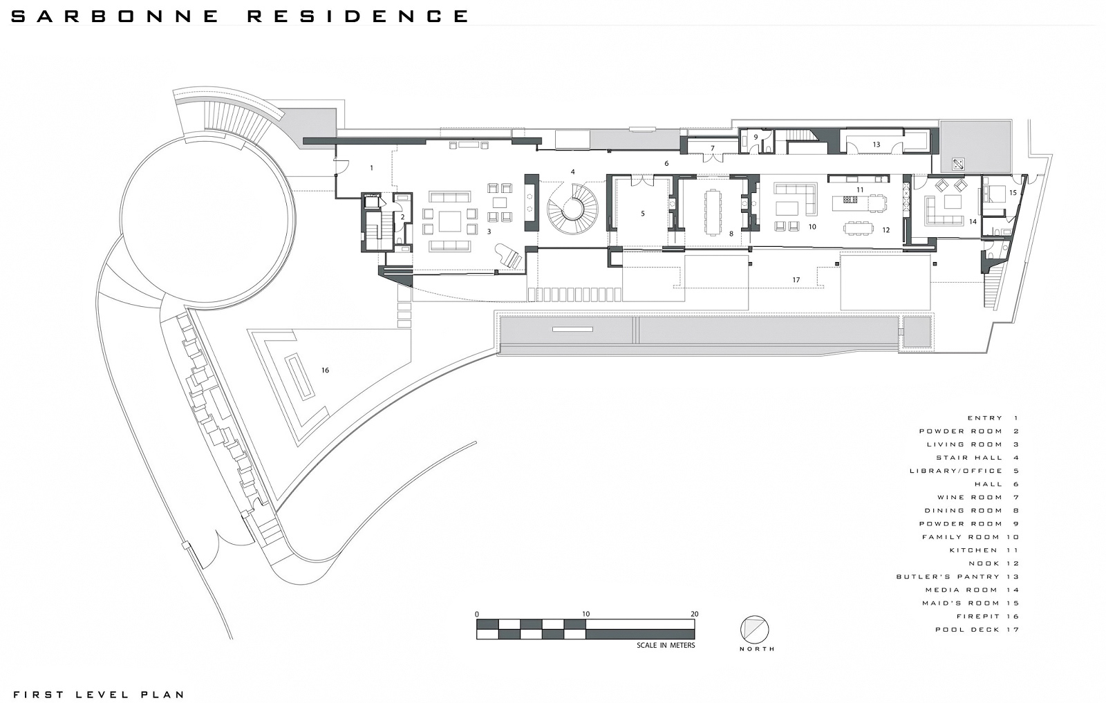 First Level Floor Plan – Bel Air Residence – 755 Sarbonne Rd, Los Angeles, CA, USA