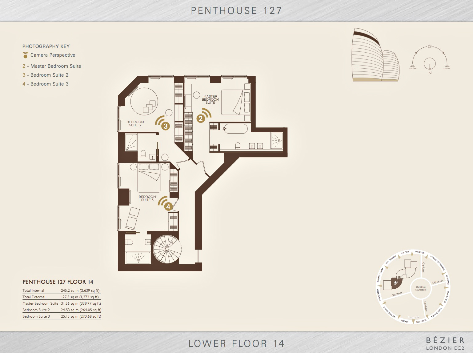 Lower Floor 14 Plan - Penthouse 127 Bezier EC2 - London, England, UK