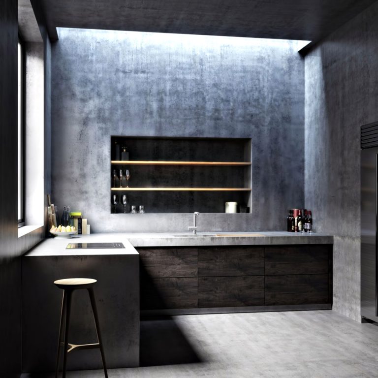 Kitchen – Ex Machina Film Inspires Architecture for a Writer’s Modern Concrete Home Design
