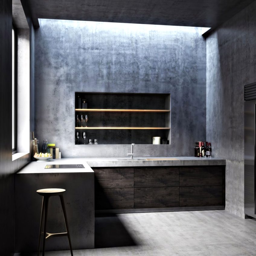 Kitchen - Ex Machina Film Inspires Architecture for a Writer's Modern Concrete Home Design