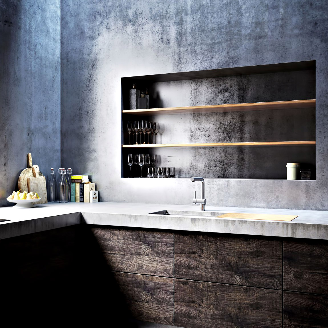 Kitchen - Ex Machina Film Inspires Architecture for a Writer's Modern Concrete Home Design