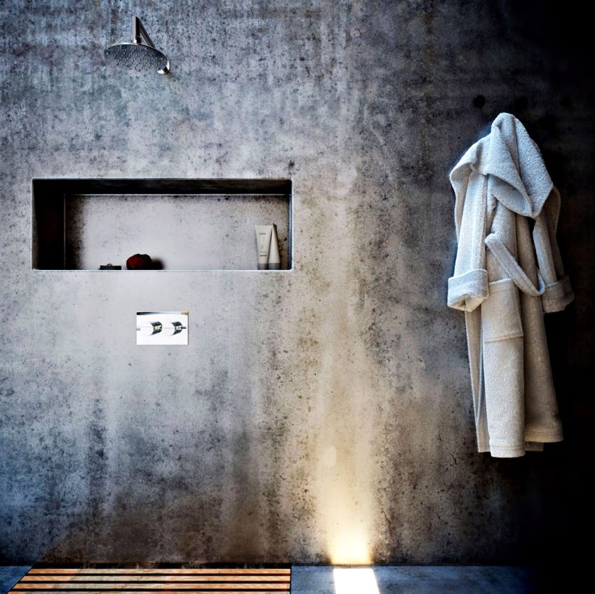 Bathroom - Ex Machina Film Inspires Architecture for a Writer's Modern Concrete Home Design
