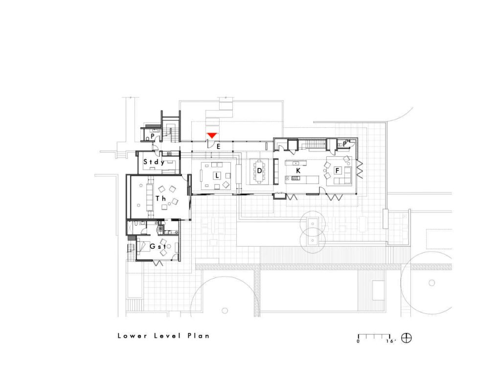 Lower Level Floor Plan - Modern Luxury OZ Residence - 92 Sutherland Drive, Atherton, CA, USA