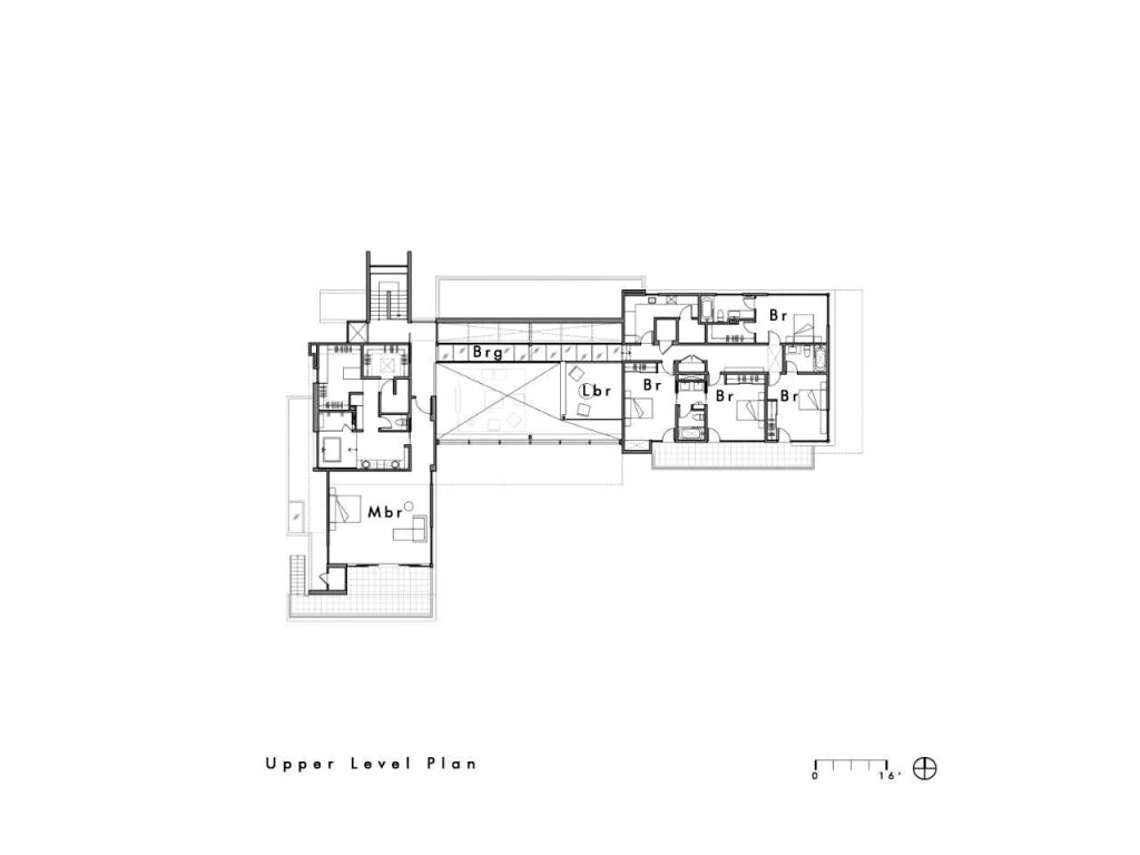 Upper Level Floor Plan - Modern Luxury OZ Residence - 92 Sutherland Drive, Atherton, CA, USA