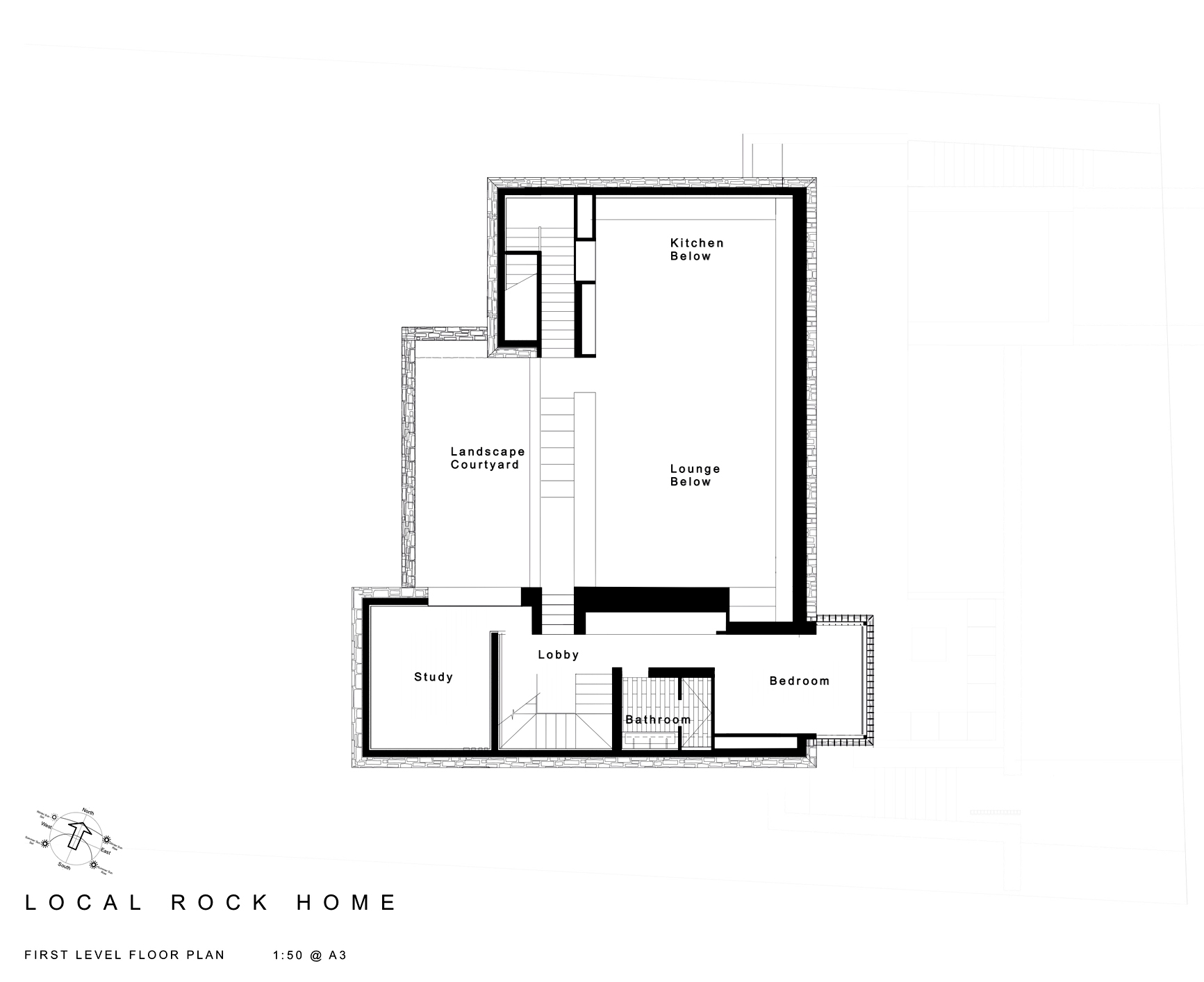 First Level Floor Plan - Local Rock House - Waiheke Island, Auckland, New Zealand