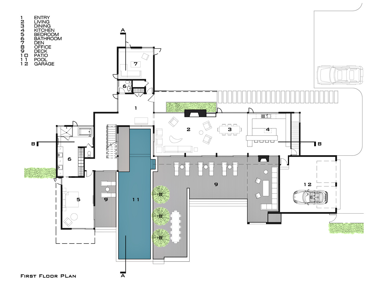 First Floor Plan – Fieldview Residence – 28 Fieldview Ln, East Hampton, NY, USA