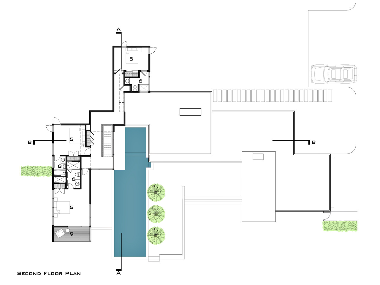 Second Floor Plan - Fieldview Residence - 28 Fieldview Ln, East Hampton, NY, USA