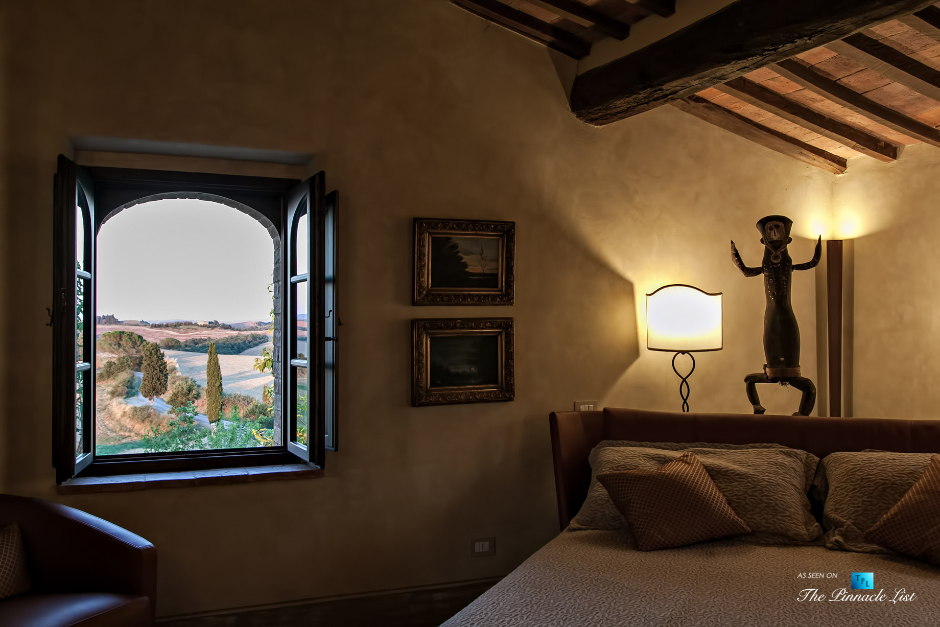 Podere Paníco Estate – Monteroni d’Arbia, Tuscany, Italy – Bedroom Window View – Luxury Real Estate – Tuscan Villa