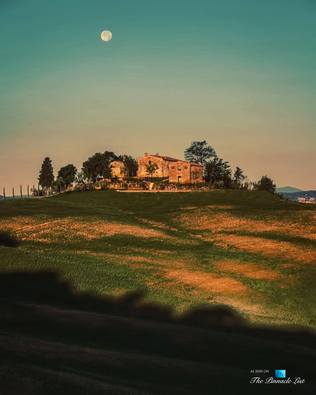 Podere Paníco Estate – Monteroni d’Arbia, Tuscany, Italy – Night Moonlight Property View – Luxury Real Estate – Tuscan Villa