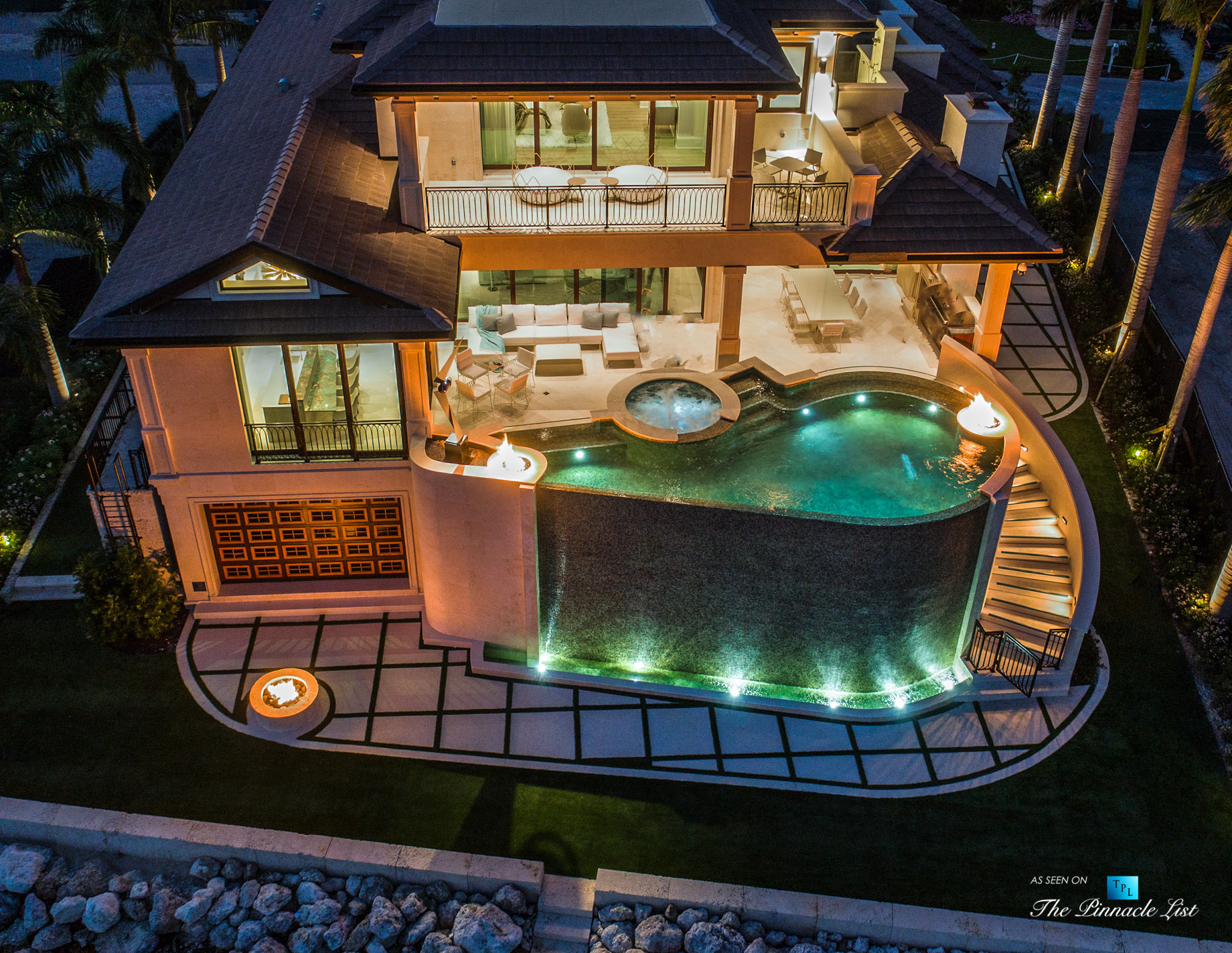 103 Andros Rd, Key Largo, FL, USA - Oceanfront Mansion Infinity Pool Night View - Luxury Real Estate - Ocean Reef Club Home