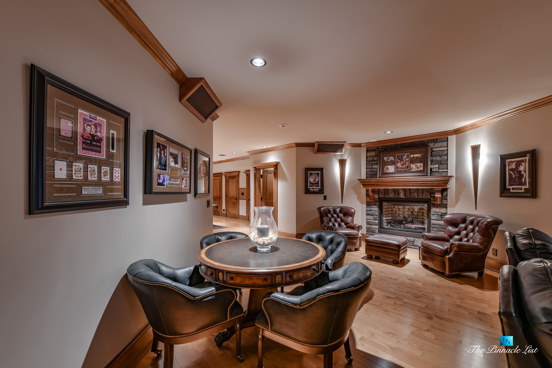 3053 Anmore Creek Way, Anmore, BC, Canada - Basement Man Cave Poker Table Fireplace and Lounge Chairs - Luxury Real Estate - Greater Vancouver Home