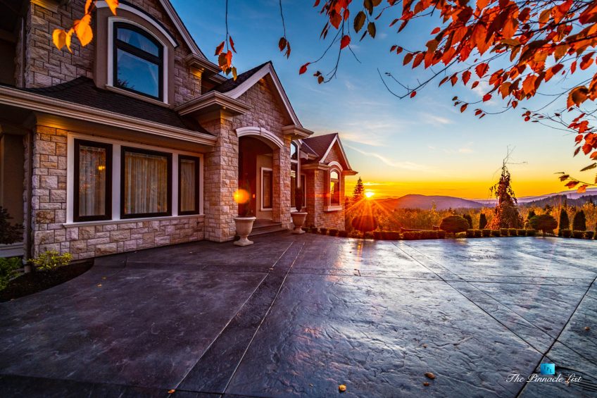2057 Ridge Mountain Drive, Anmore, BC, Canada - House Front Private Driveway Sunset - Luxury Real Estate - West Coast Greater Vancouver Home