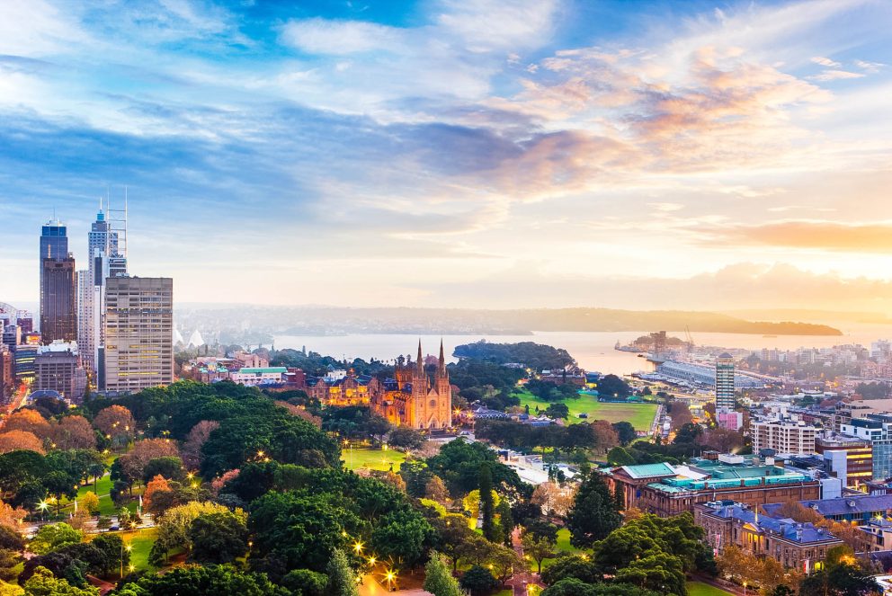 The View to the Opera House from the Luxury Hyde Apartment Building in Sydney, Australia