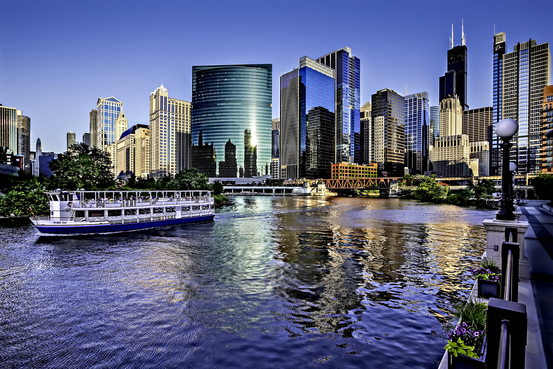 River View of Downtown Chigago with Willis Tower in Background