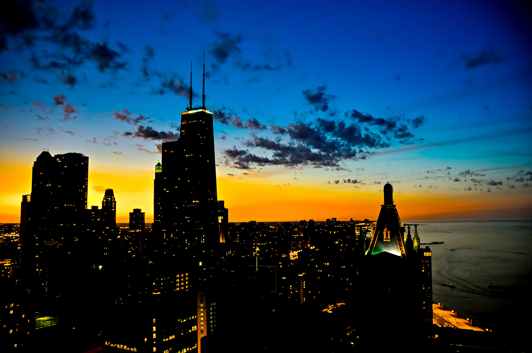 Sunset View of North Side Chicago Streeterville Neighborhood District