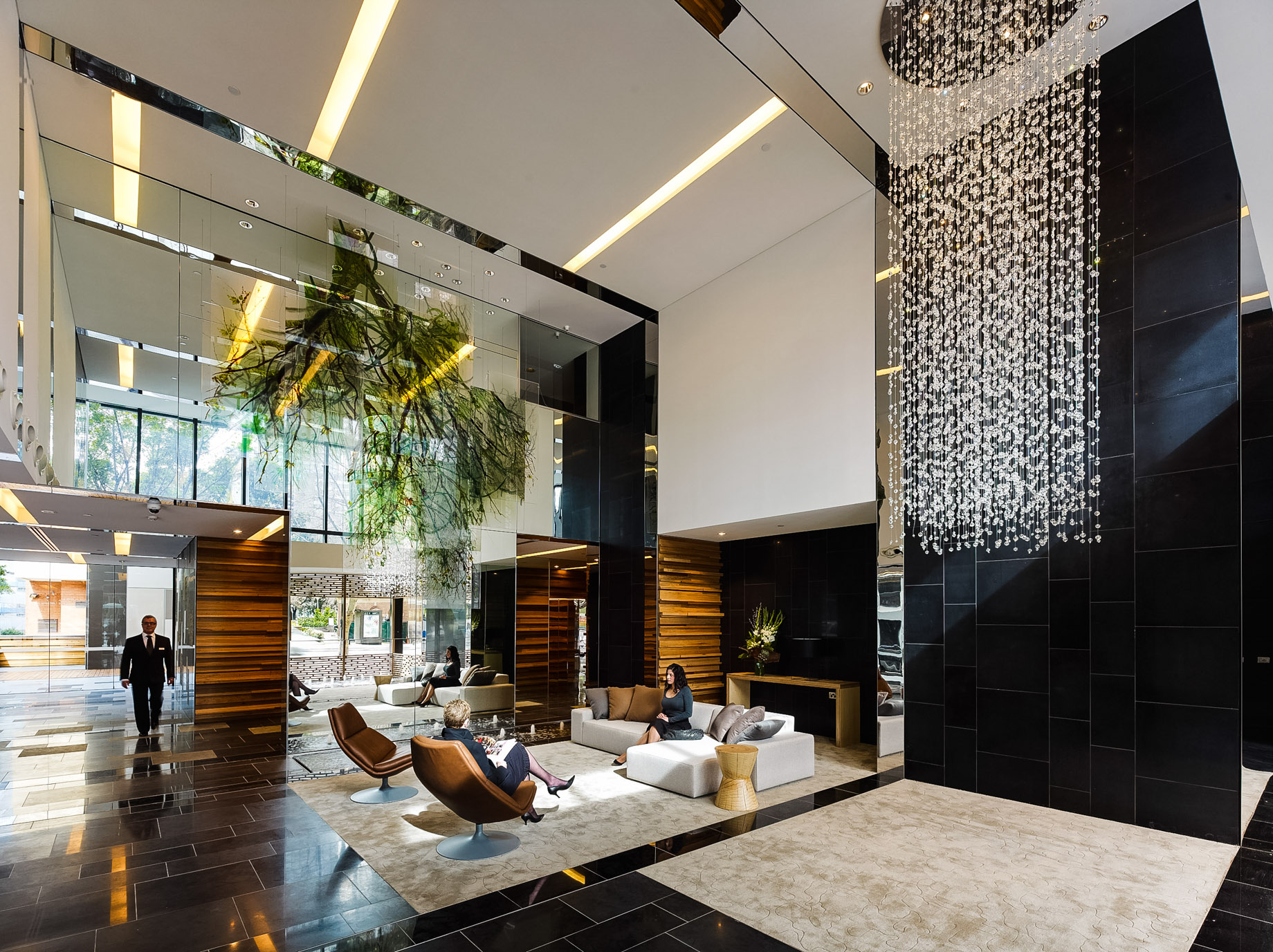 The Sunlit Double Lobby of the Luxury Hyde Apartment Building in Sydney, Australia