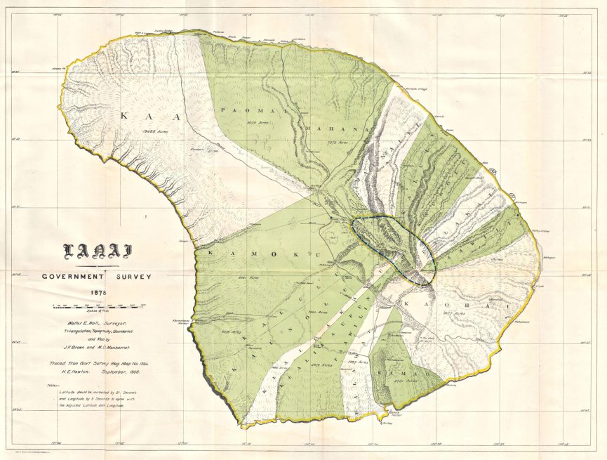 1878 US Government Land Office Map of Lanai, Hawaii - The Most Expensive Private Island Real Estate Transaction in History