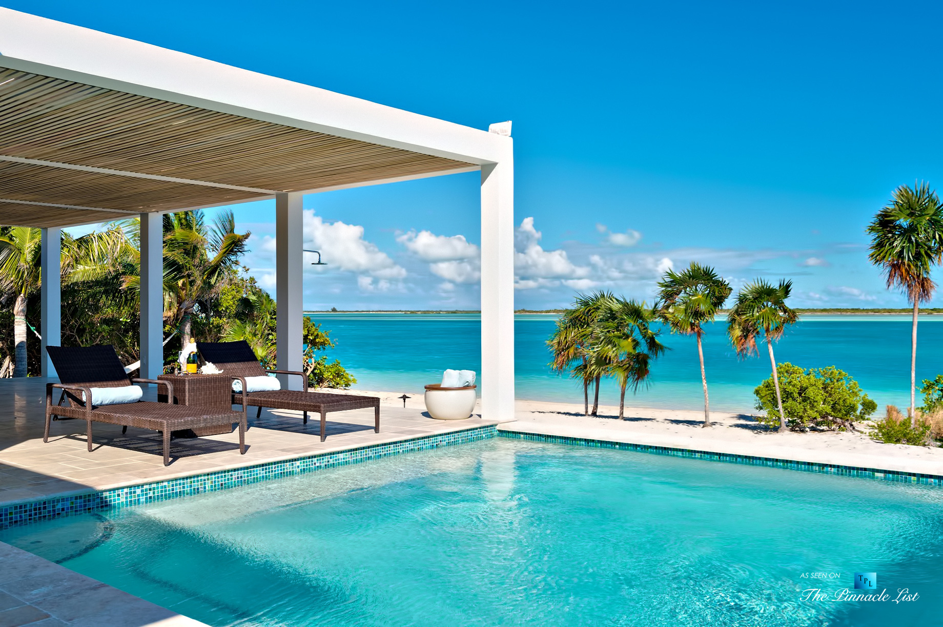 Villa Aquazure – Providenciales, Turks and Caicos Islands – Covered Sundeck and Pool – Luxury Real Estate – Beachfront Home