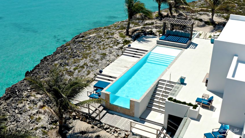 Tip of the Tail Villa - Providenciales, Turks and Caicos Islands - Drone Aerial Pool View - Luxury Real Estate - South Shore Peninsula Home