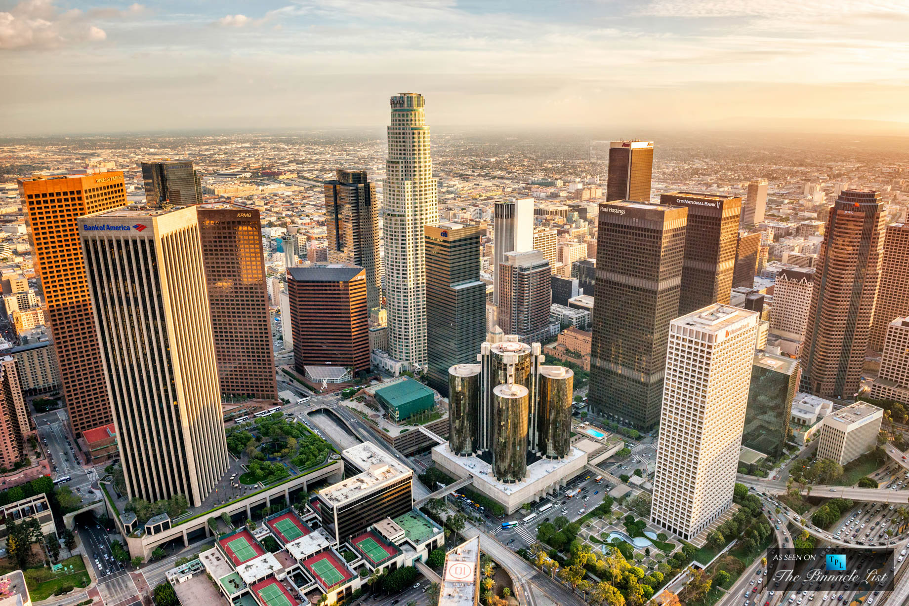 Letecký Pohled Kancelářské Věže - Downtown Los Angeles, Kalifornie, USA