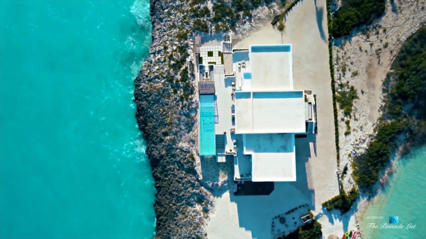 Tip of the Tail Villa - Providenciales, Turks and Caicos Islands - Drone Overhead View Caribbean Oceanfront Villa - Luxury Real Estate - South Shore Peninsula Home