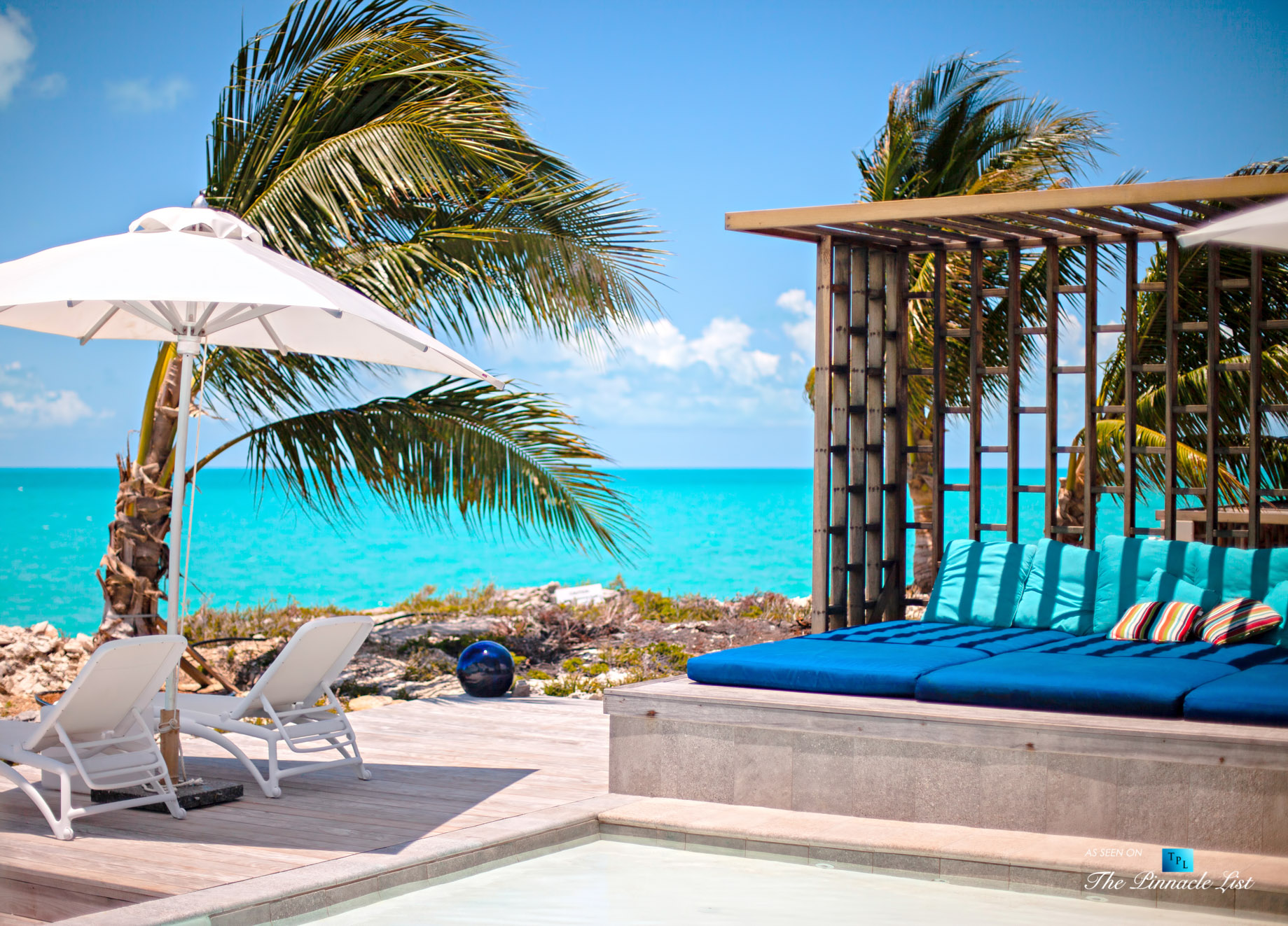 Tip of the Tail Villa – Providenciales, Turks and Caicos Islands – Caribbean Villa Infinity Pool Chairs – Luxury Real Estate – South Shore Peninsula Home