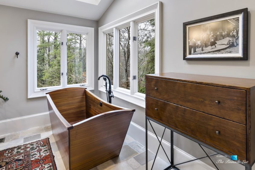 75 Finch Forest Trail, Atlanta, GA, USA - Master Bathroom with Freestanding Wood Tub - Luxury Real Estate - Sandy Springs Home