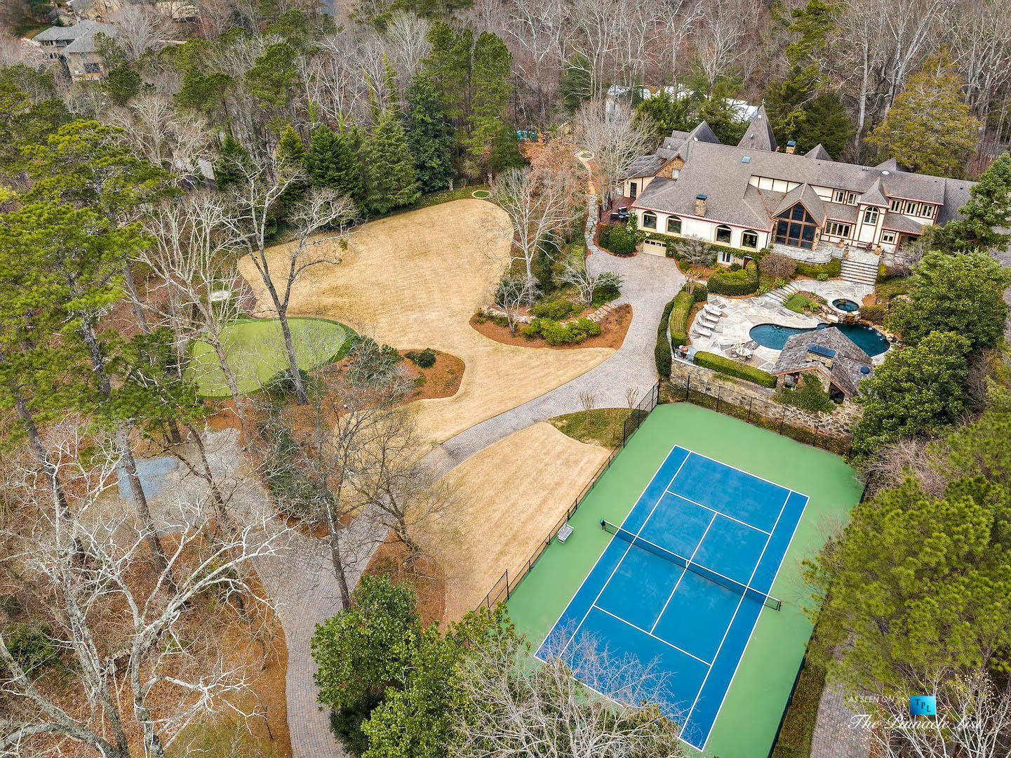75 Finch Forest Trail, Atlanta, GA, USA – Drone Aerial Backyard Property View – Luxury Real Estate – Sandy Springs Home