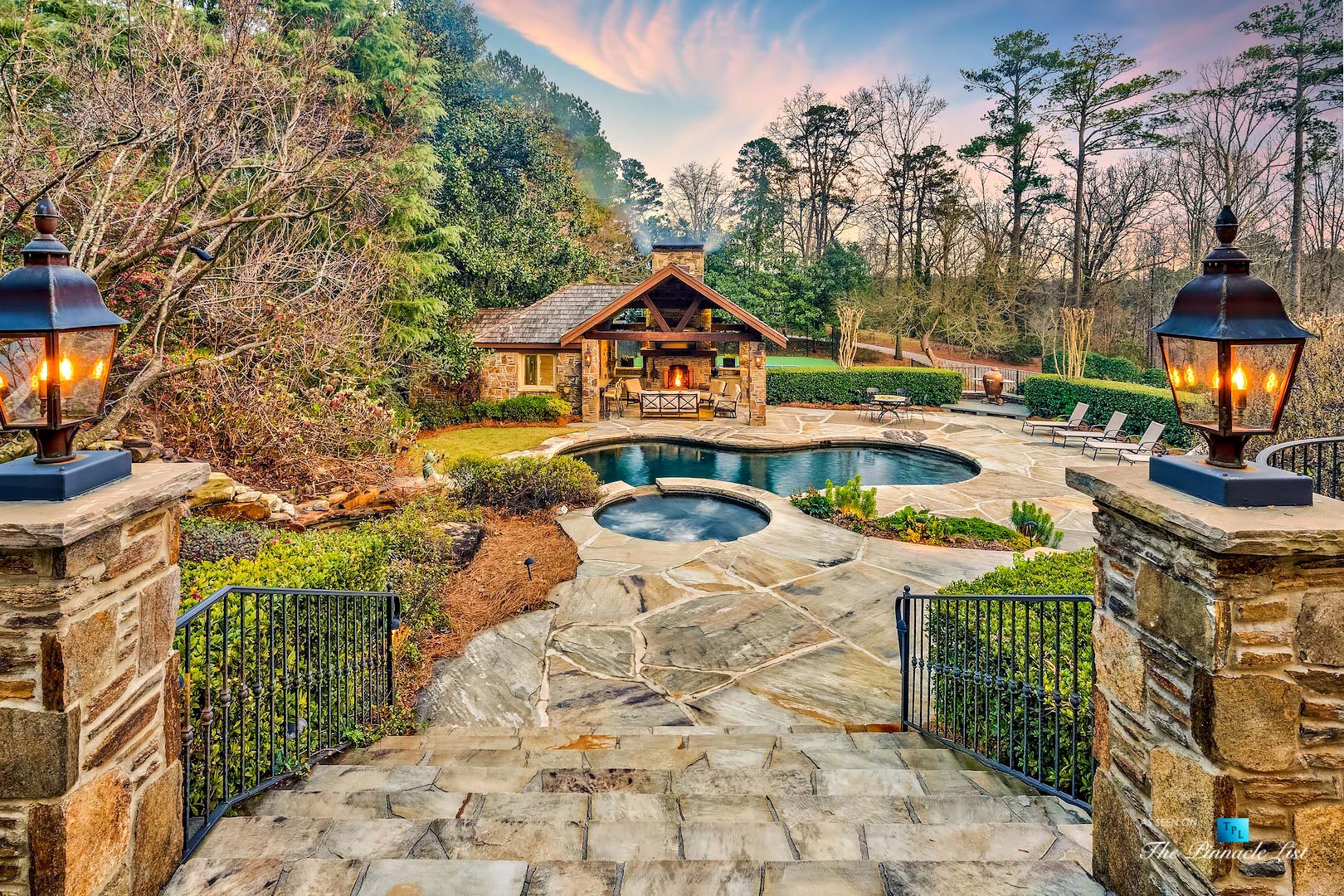 75 Finch Forest Trail, Atlanta, GA, USA – Sunset Backyard Pool View – Luxury Real Estate – Sandy Springs Home
