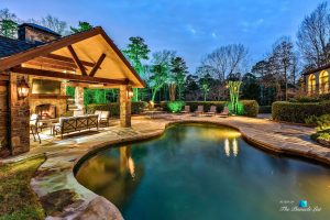 75 Finch Forest Trail, Atlanta, GA, USA - Evening Backyard Pool View - Luxury Real Estate - Sandy Springs Home