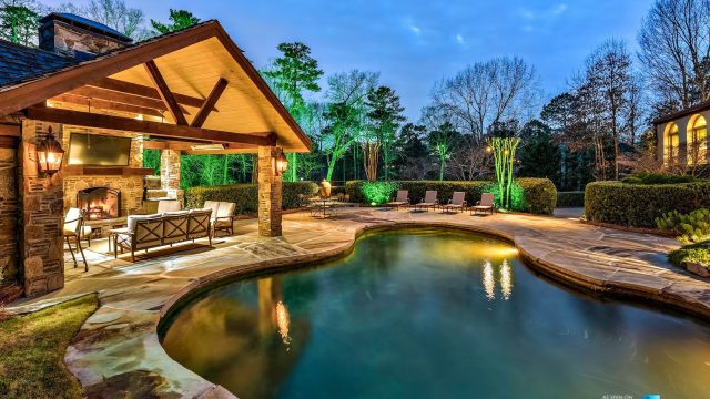 75 Finch Forest Trail, Atlanta, GA, USA - Evening Backyard Pool View - Luxury Real Estate - Sandy Springs Home