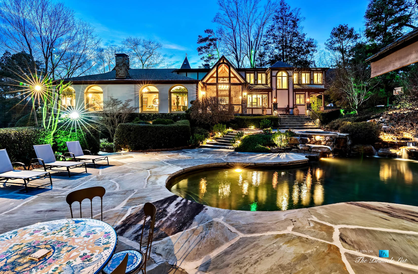 75 Finch Forest Trail, Atlanta, GA, USA - Night Backyard Pool View - Luxury Real Estate - Sandy Springs Home