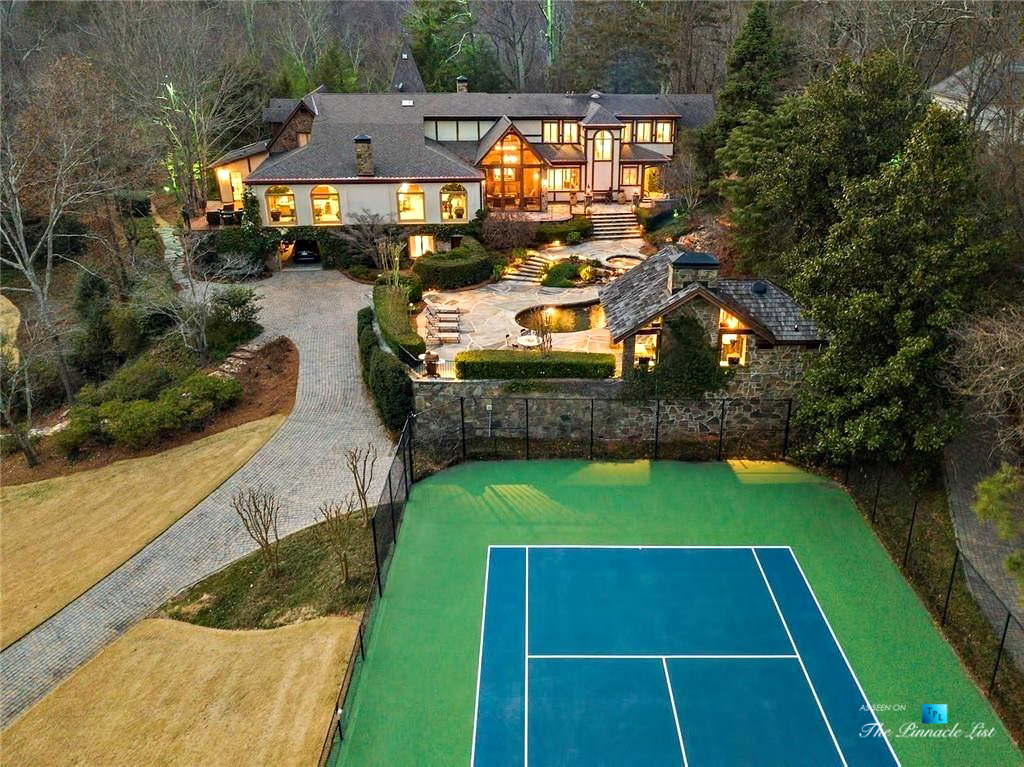 75 Finch Forest Trail, Atlanta, GA, USA - Night Backyard Tennis Court View - Luxury Real Estate - Sandy Springs Home