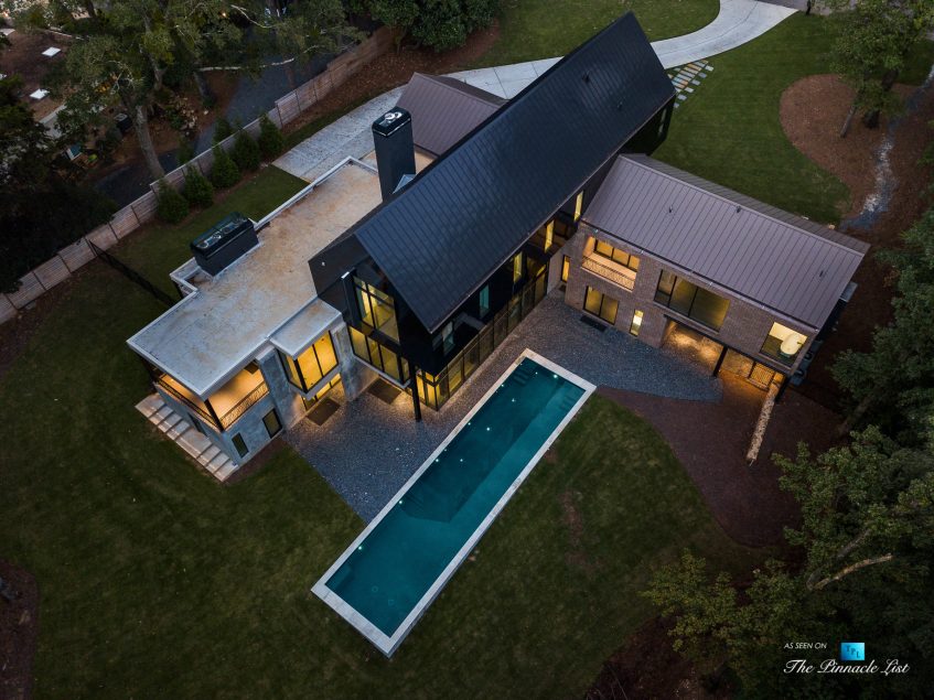 2716 Ridgewood Rd NW, Atlanta, GA, USA - Drone Aerial Night Property View - Luxury Real Estate - Modern Contemporary Buckhead Home