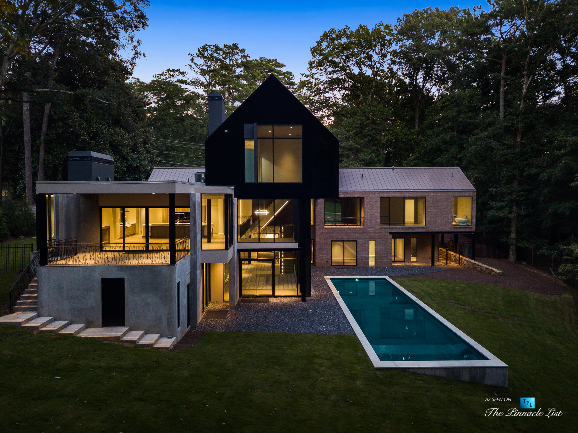 2716 Ridgewood Rd NW, Atlanta, GA, USA – Drone Aerial Night Backyard Pool View – Luxury Real Estate – Modern Contemporary Buckhead Home