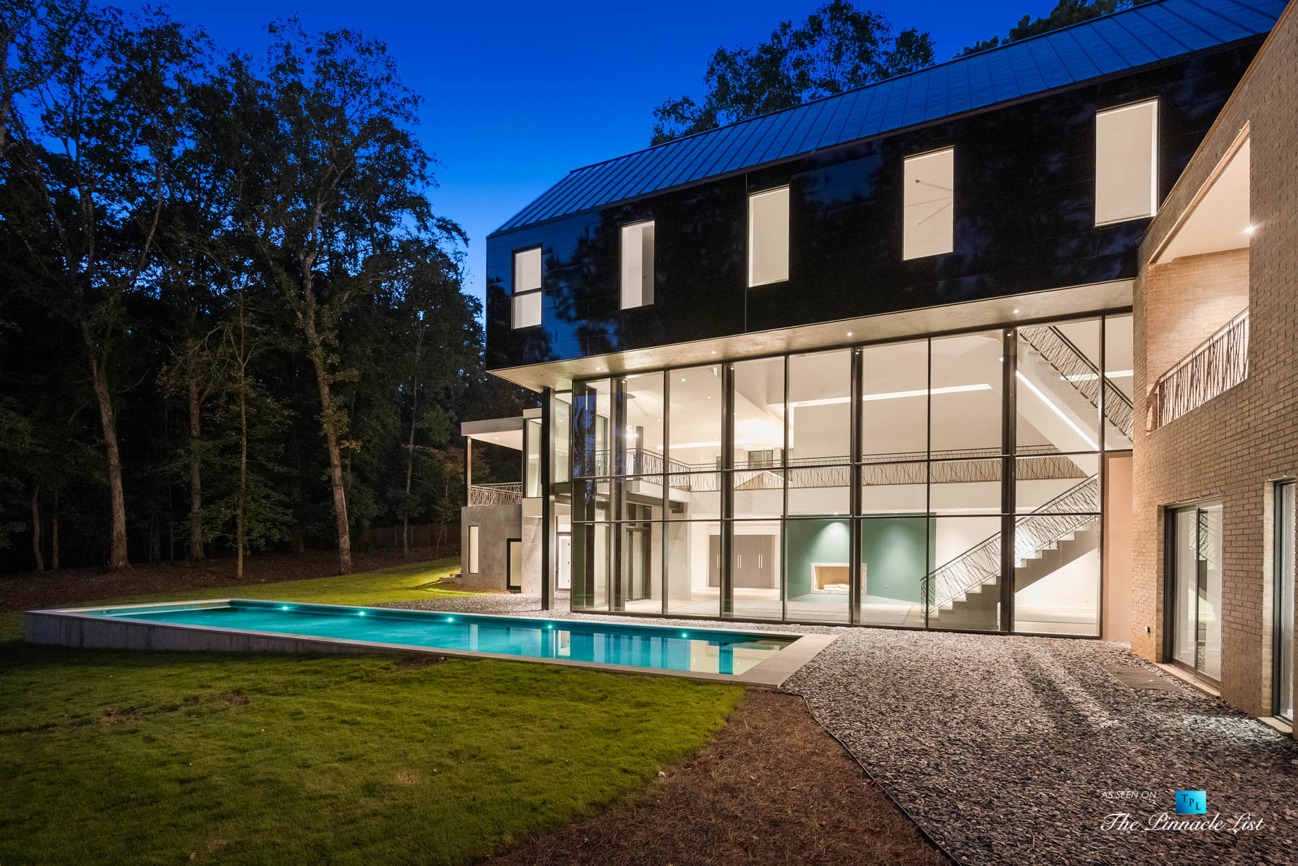 2716 Ridgewood Rd NW, Atlanta, GA, USA - Night Backyard House Pool View - Luxury Real Estate - Modern Contemporary Buckhead Home