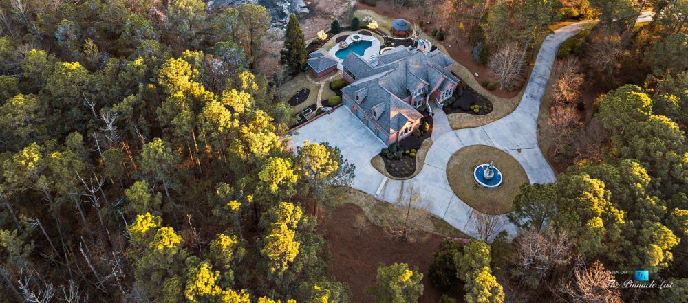 2219 Costley Mill Rd NE, Conyers, GA, USA - Drone Aerial Overhead Property Fountain View - Luxury Real Estate - Equestrian Country Home