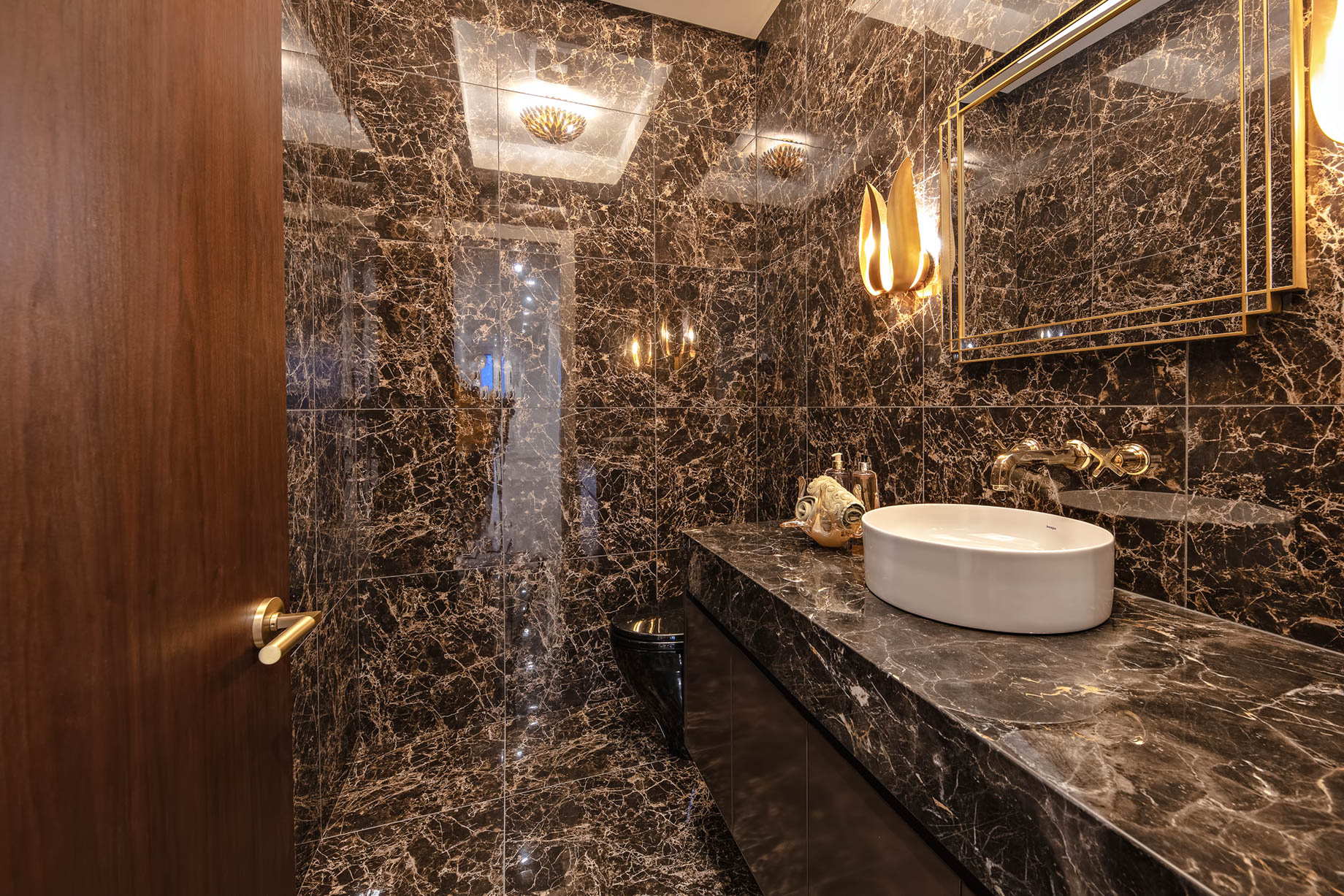 2111 Union Court, West Vancouver, BC, Canada – Dark Marble Washroom – Luxury Real Estate – West Coast Modern Home