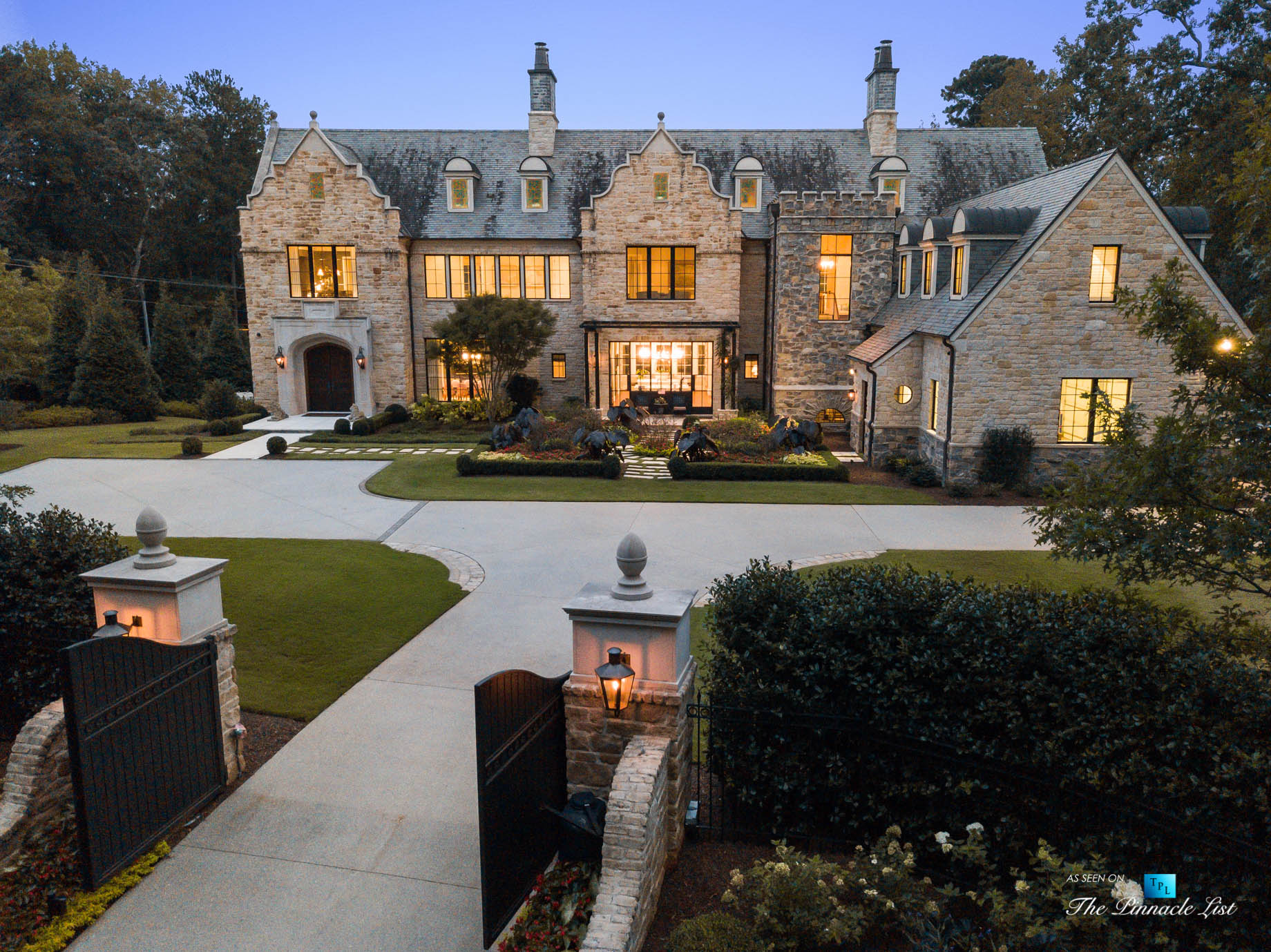 1150 W Garmon Rd, Atlanta, GA, USA – Aerial View Front Gates – Luxury Real Estate – Buckhead Estate Home
