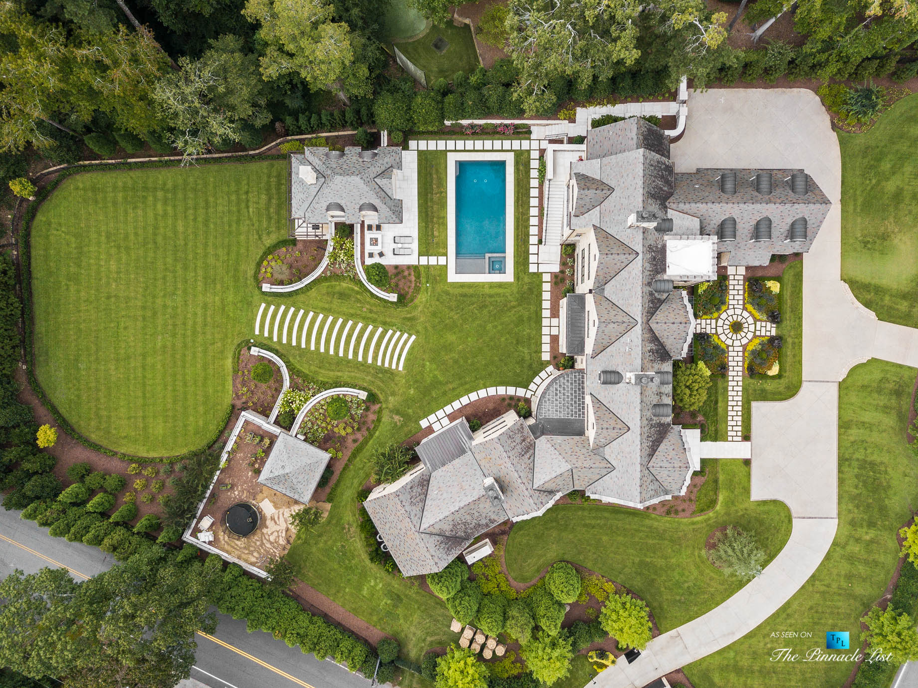 1150 W Garmon Rd, Atlanta, GA, USA – Drone Overhead Aerial Property View – Luxury Real Estate – Buckhead Estate Home