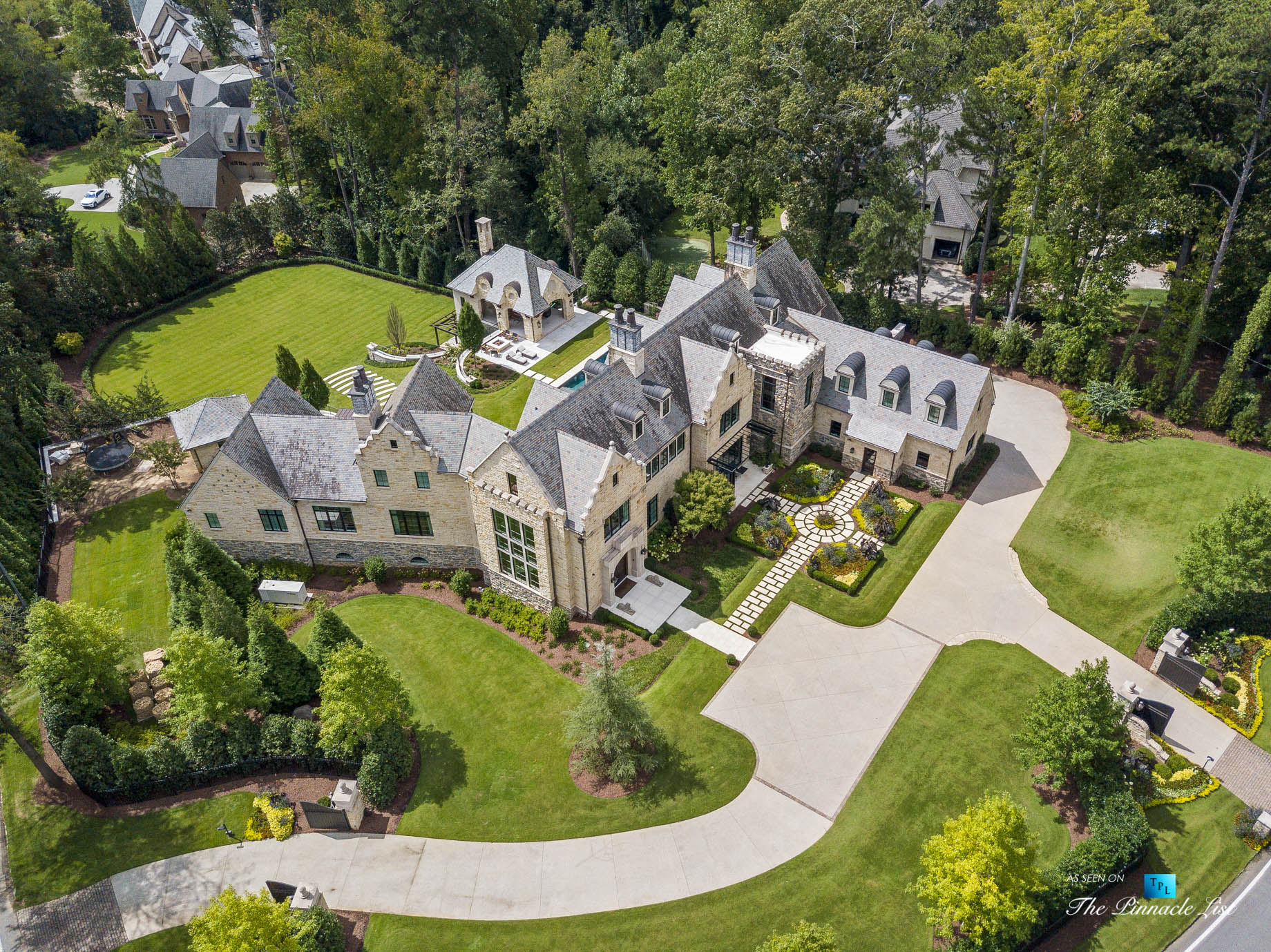 1150 W Garmon Rd, Atlanta, GA, USA – Drone Aerial Property View – Luxury Real Estate – Buckhead Estate Home