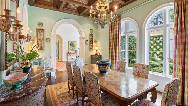 439 Blackland Rd NW, Atlanta, GA, USA - Dining Room with Wood Ceiling - Luxury Real Estate - Tuxedo Park Mediterranean Mansion Home