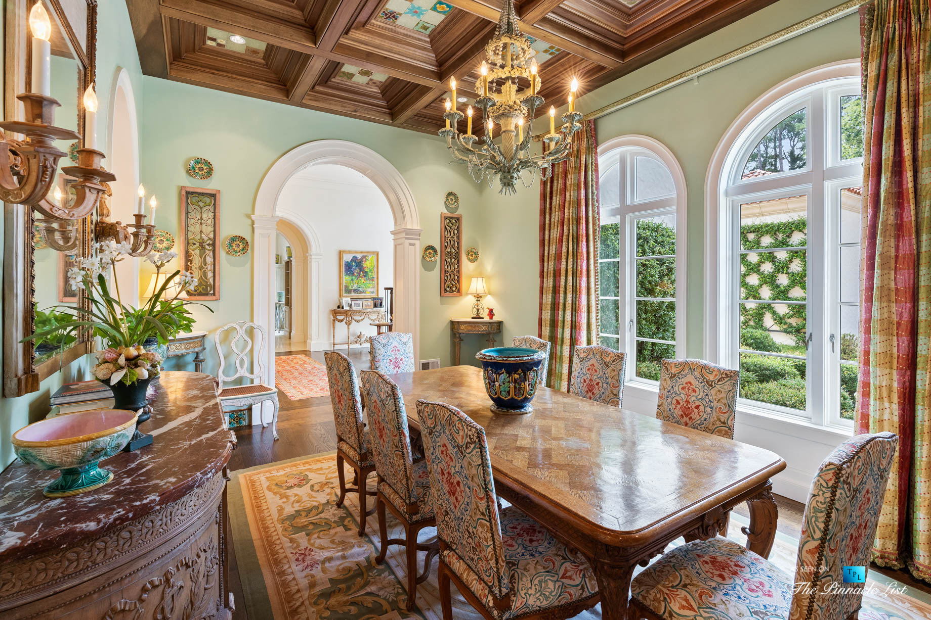 439 Blackland Rd NW, Atlanta, GA, USA - Dining Room with Wood Ceiling - Luxury Real Estate - Tuxedo Park Mediterranean Mansion Home