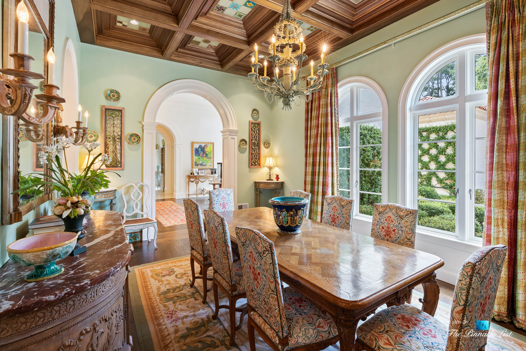 439 Blackland Rd NW, Atlanta, GA, USA – Dining Room with Wood Ceiling – Luxury Real Estate – Tuxedo Park Mediterranean Mansion Home